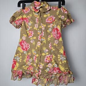 Oilily Girl Sz 116 Floral Button Cotton Short‎ Sleeve Dress